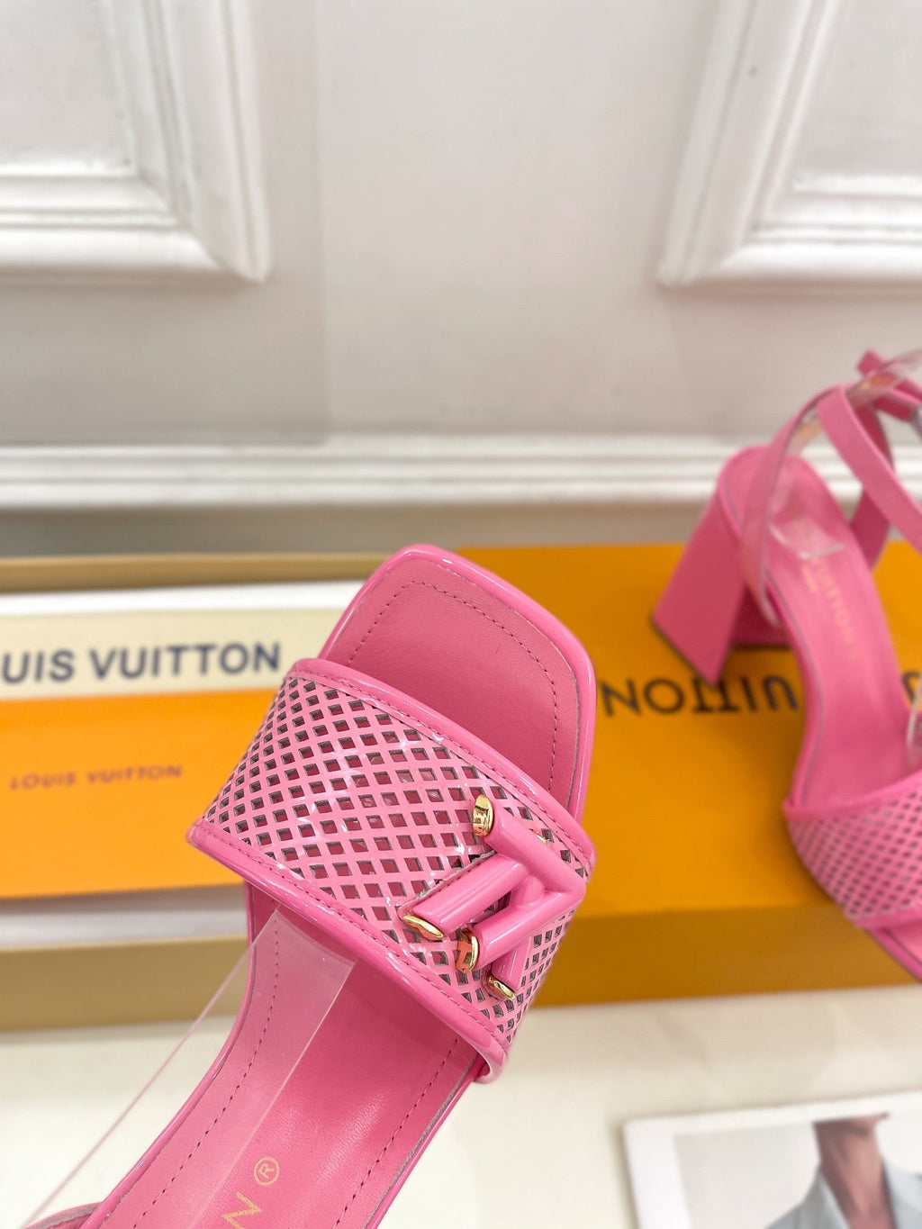 LOUIS VUITTON LV WOMEN HIGH SANDAL IN BRIGHT PINK CALFSKIN