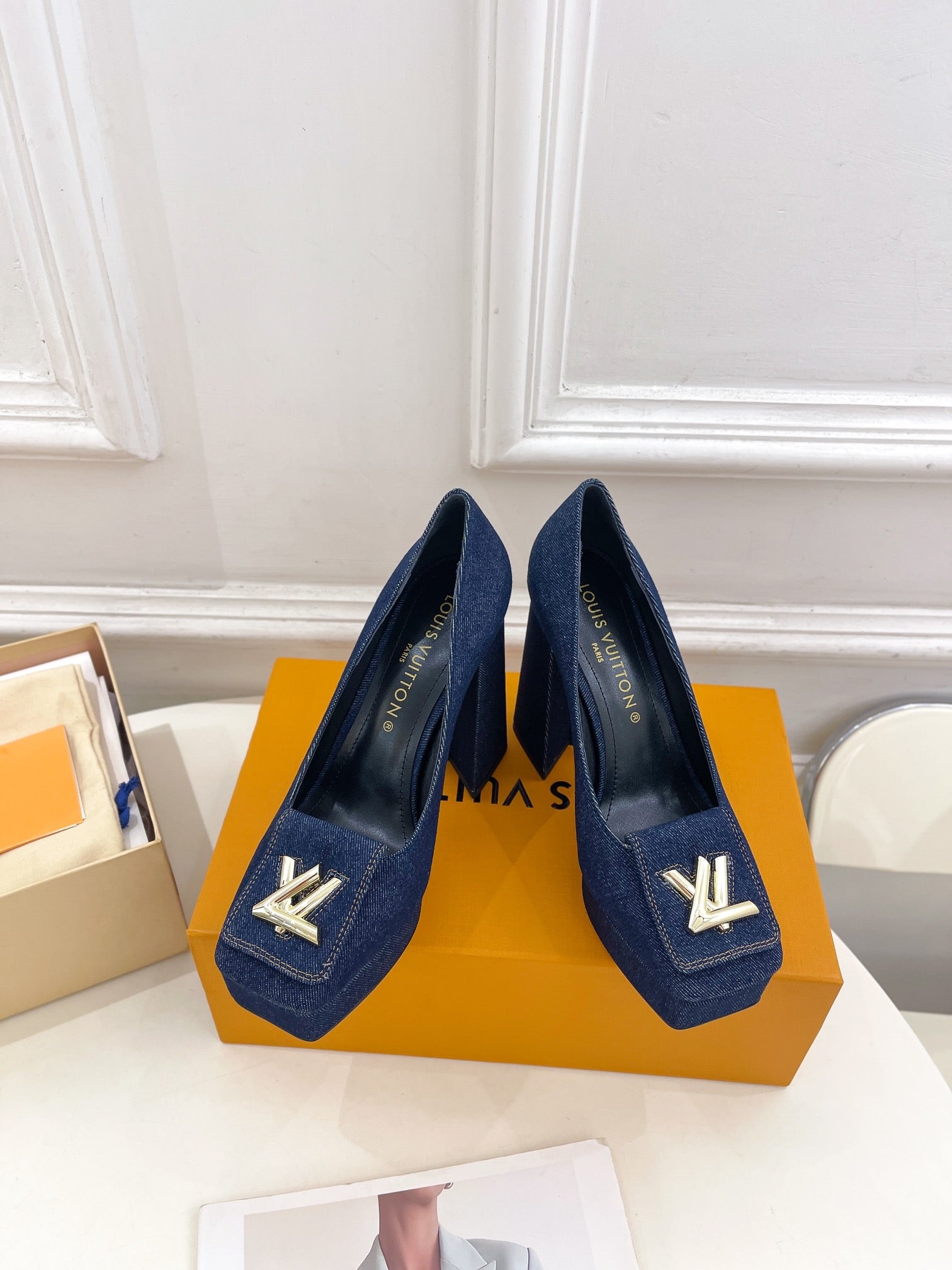 LOUIS VUITTON SHAKE MARY JANE HIGH HEEL 12 CM IN CLASSIC BLUE DENIM FABRIC