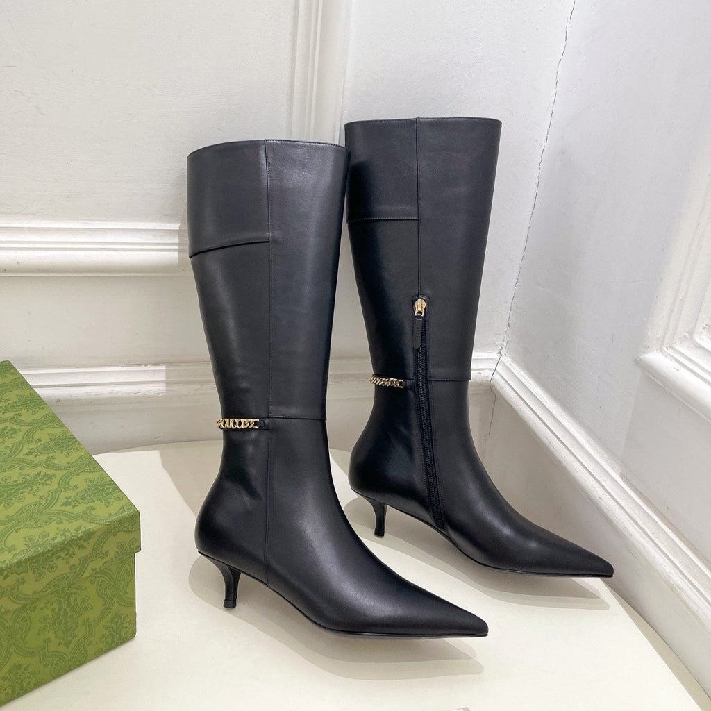 GUCCI SIGNORIA KNEE BOOTS 4.5CM IN BLACK CALFSKIN