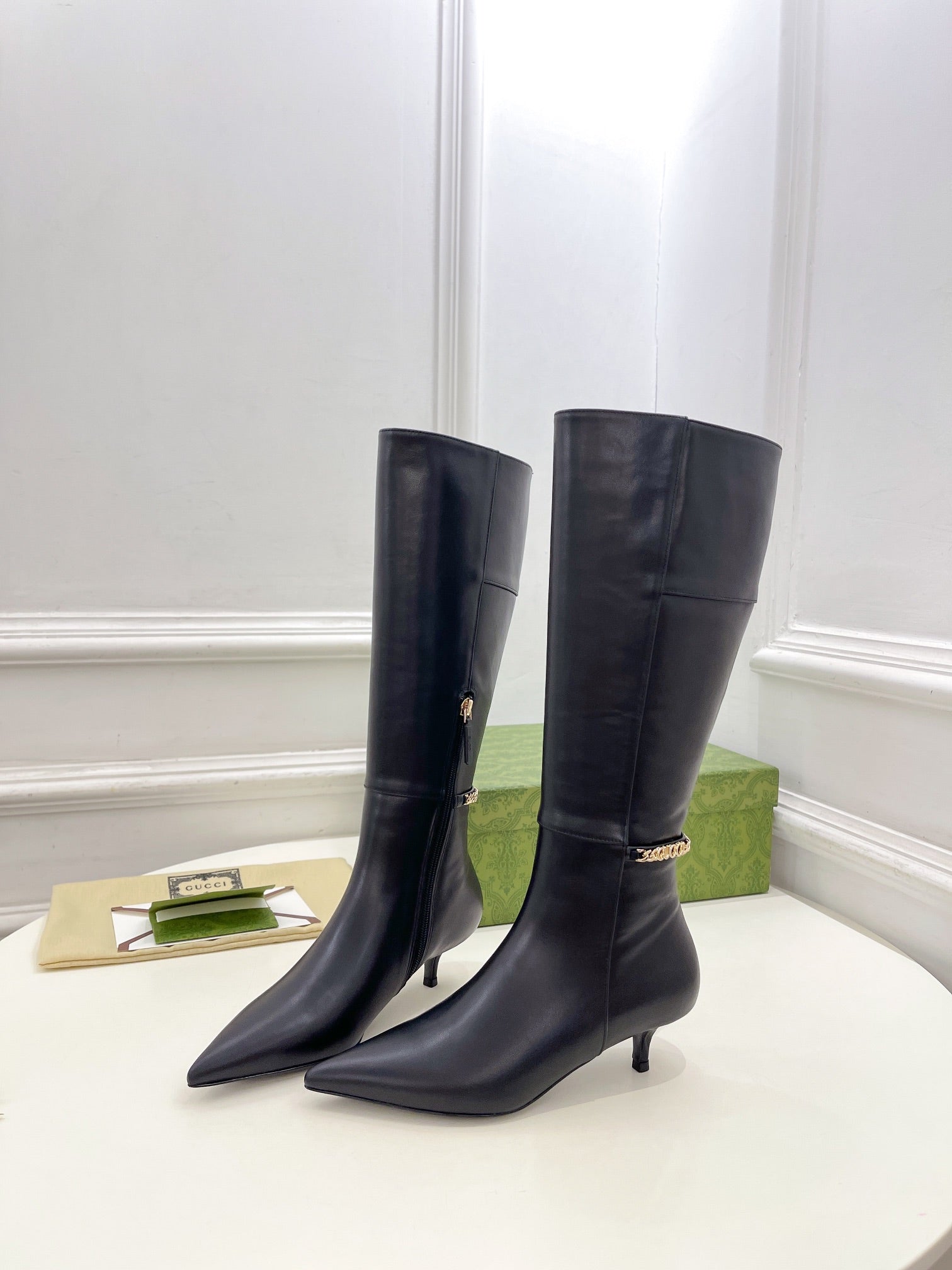 GUCCI SIGNORIA KNEE BOOTS 4.5CM IN BLACK CALFSKIN