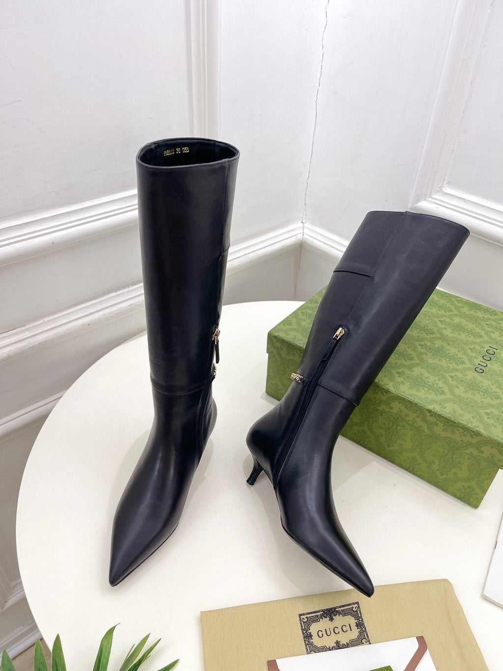 GUCCI SIGNORIA KNEE BOOTS 4.5CM IN BLACK CALFSKIN