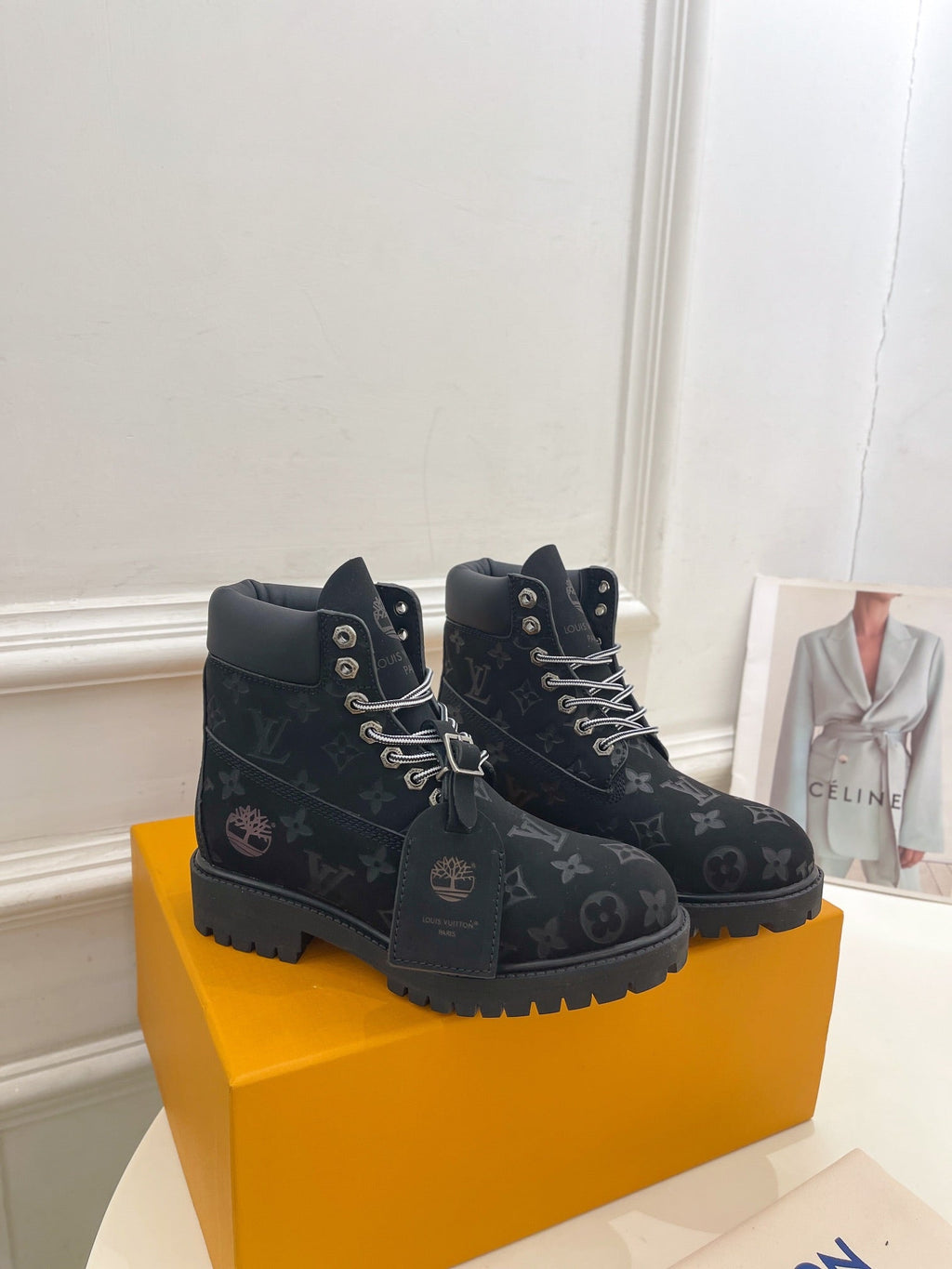 LOUIS VUITTON LV X TIMBERLAND MARTIN BOOT IN BLACK MONOGRAM SUEDE