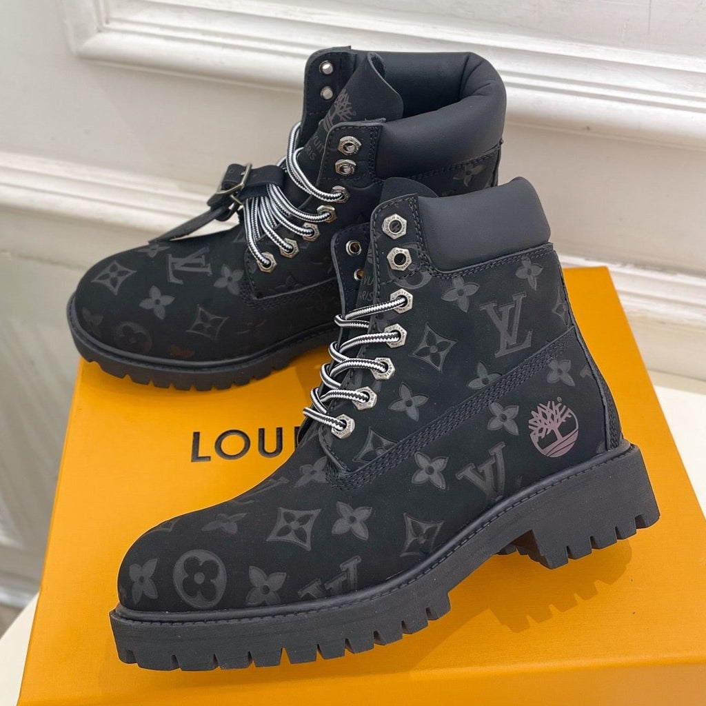 LOUIS VUITTON LV X TIMBERLAND MARTIN BOOT IN BLACK MONOGRAM SUEDE