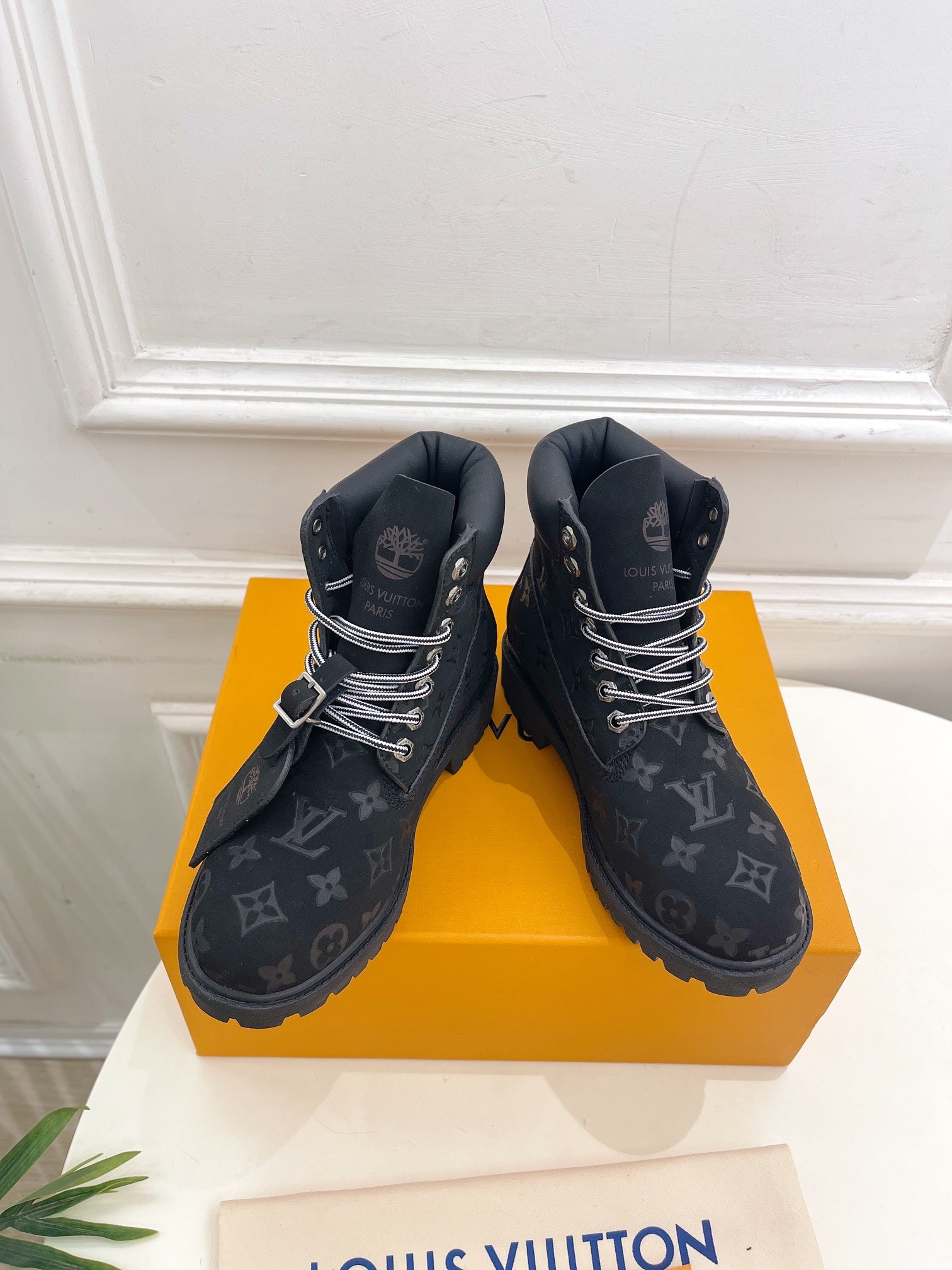 LOUIS VUITTON LV X TIMBERLAND MARTIN BOOT IN BLACK MONOGRAM SUEDE