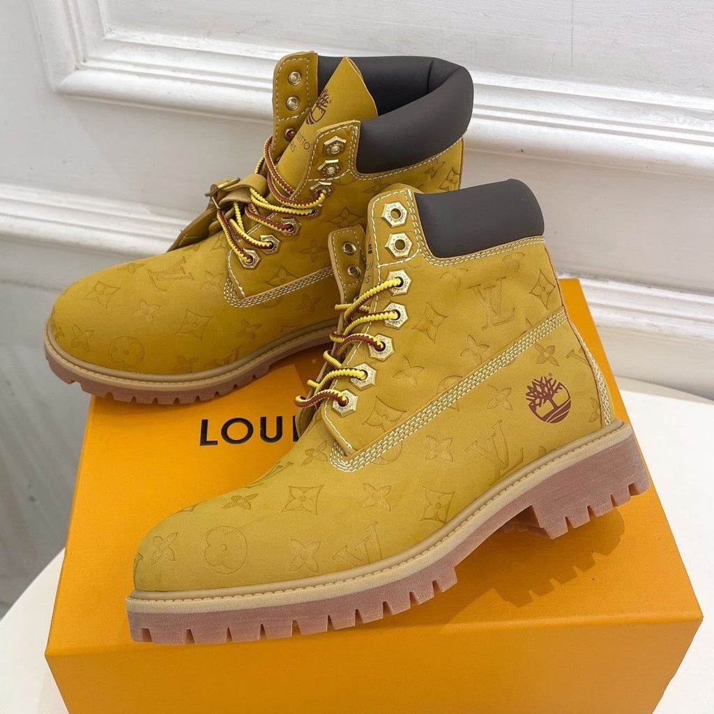 LOUIS VUITTON LV X TIMBERLAND MARTIN BOOT IN PEANUT BROWN MONOGRAM SUEDE