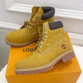 LOUIS VUITTON LV X TIMBERLAND MARTIN BOOT IN PEANUT BROWN MONOGRAM SUEDE