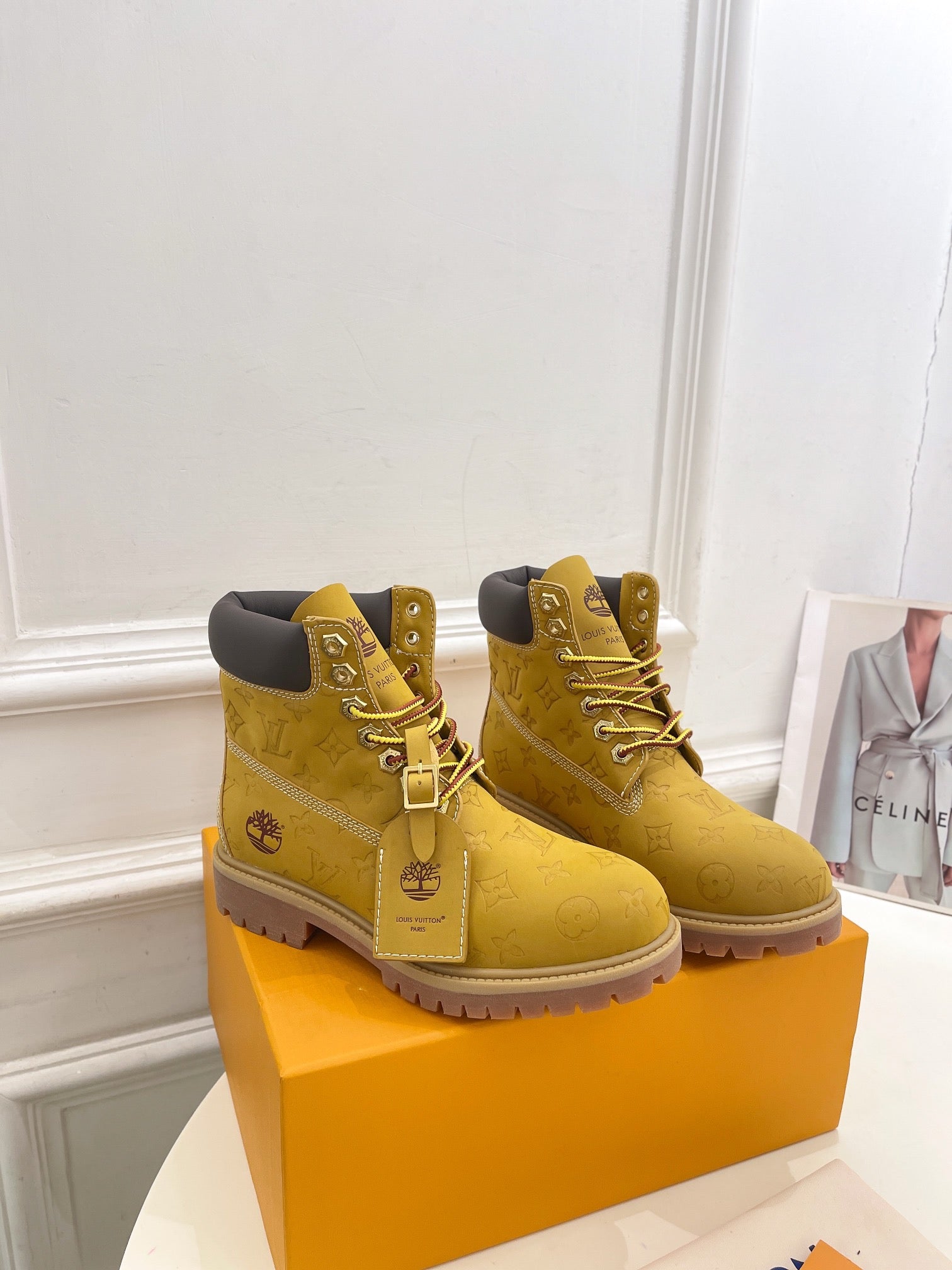 LOUIS VUITTON LV X TIMBERLAND MARTIN BOOT IN PEANUT BROWN MONOGRAM SUEDE