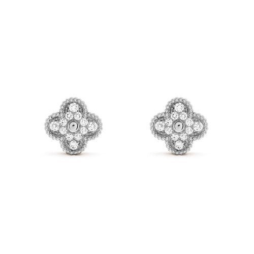 Van Cleef & Arpels CLOVER SILVER DIAMOND STUD EARRINGS